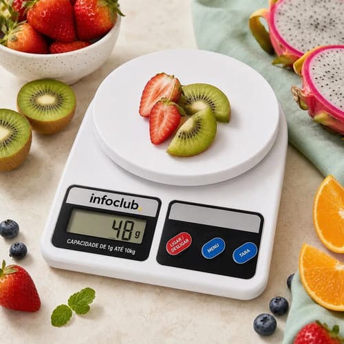 Balança Digital De Cozinha Infoclub 10kg Precisão 1 Grama Branco 10 Kg