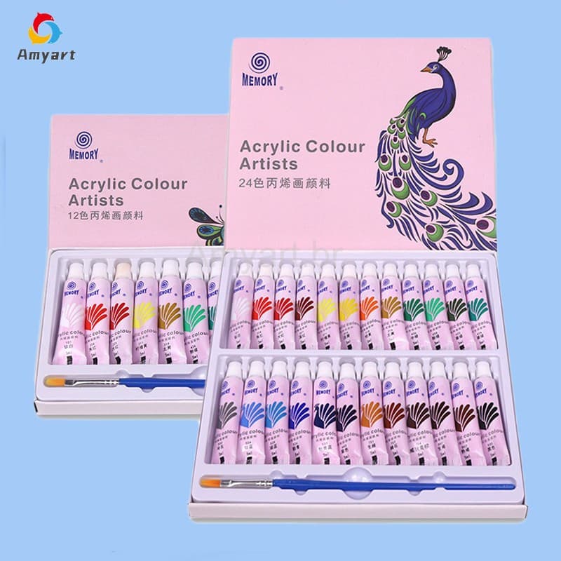 12/24 Cores Kit Tinta Acrílica Para Crianças 5ml  Impermeável Pigmento Kit Desenho Com Pincel Suprimentos De Arte