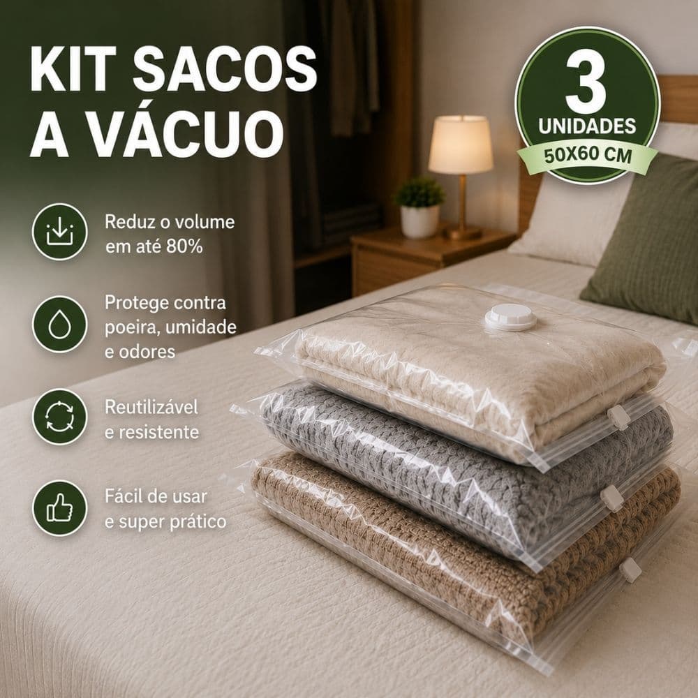 KIT 3 Sacos a Vácuo Reutilizável Organizador de Armário para Roupas Cobertores Edredons Mala de Viagem