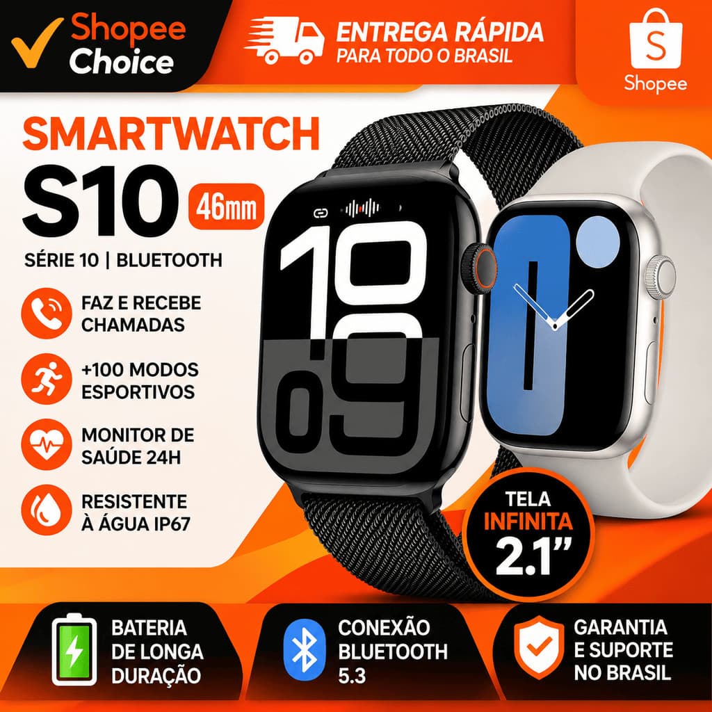 ⌚ Smartwatch S10 46mm Lefun Health Série 10 Bluetooth Faz Chamadas +100 Modos Esportivos Android iOS