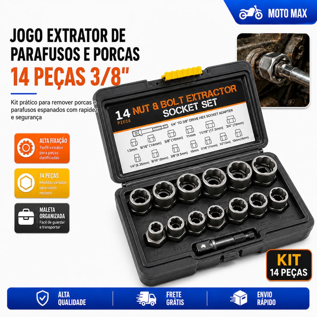 Conjunto Extrator De Parafuso De 14 Peças , Soquete Removedor De Porca Danificado Com Adaptador Sextavado De 3/8 De Pole
