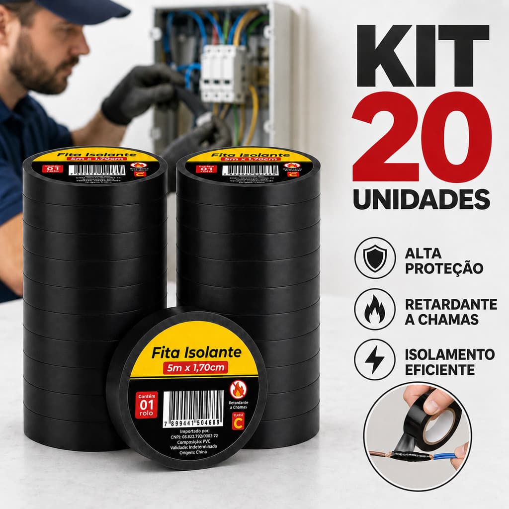 20/10/5 Fita Isolante Anti Chamas 5 Metros Para Instalação Elétrica Durável e Segura Fita Atacado