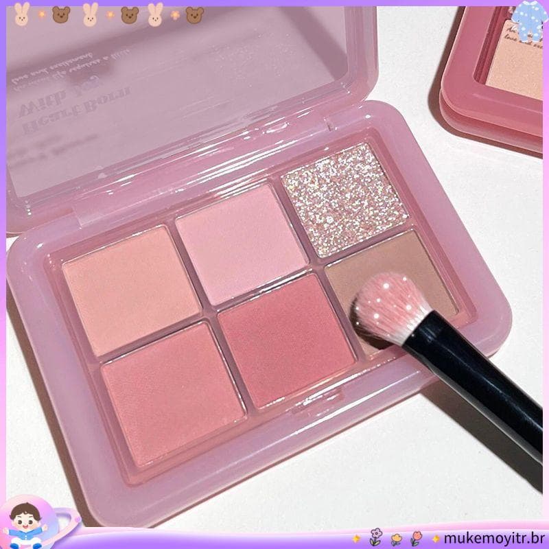 Rosa de ébano saturada baixa!Paleta de sombras de seis cores congeladas em pó pequeno pérola fosca cor terra alto brilho