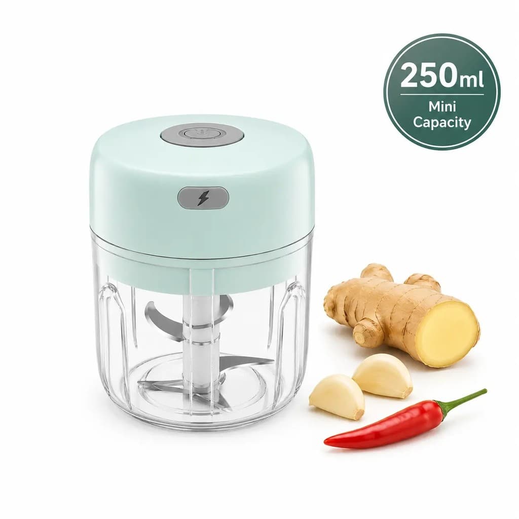 Mini liquidificador elétrico de cozinha, 250ml, recarregável por USB, portátil, adequado para alho, gengibre, pimenta, e