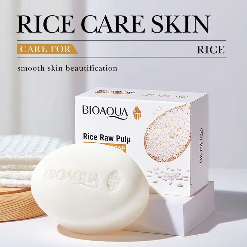 BIOAQUA Sabonete Essência de Polpa Crua de Arroz 100g Limpeza Profunda Controle de Óleo Sabonete Facial Refrescante para