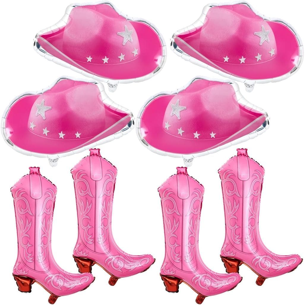 Wettarn 8 Balões de Bota e Chapéu de Cowgirl, Balões de Cowgirl e Cowboy Rosa, Decorações de Balões de Festa com Tema We
