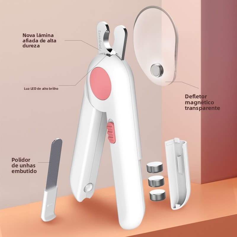 Cortador de unhas para animais de estimação, iluminação LED, Anti-inchaço, cortador de unhas para gatos, buraco redondo,