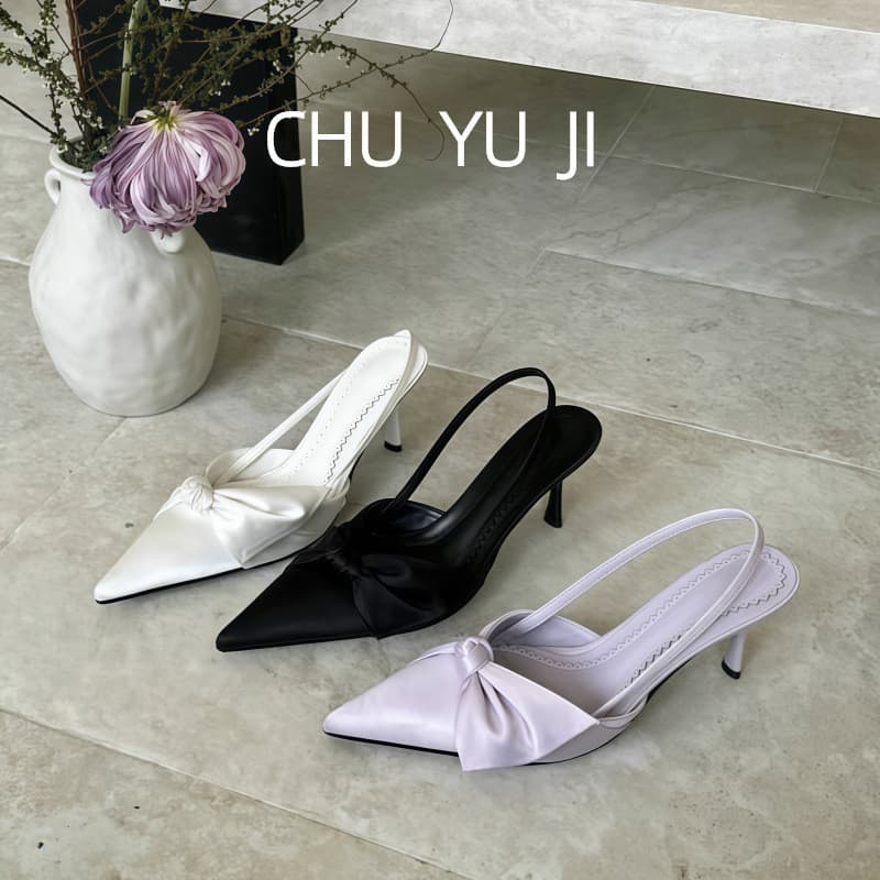 Sandálias Femininas Chuyuji de Bico Fino e Salto Agulha, Modelo Novo 2026, Sem Calcanhar com Laço e Fivela de Tira Única