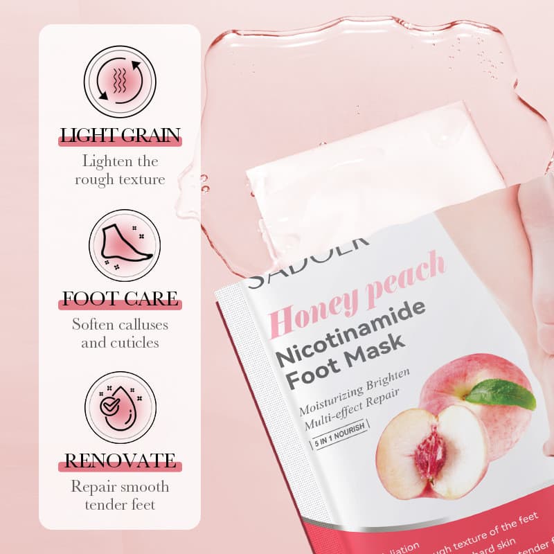 Todo o inglês SADOER pêssego niacinamida máscara nutritiva para os pés rejuvenescedor cuidados com os pés máscara para o