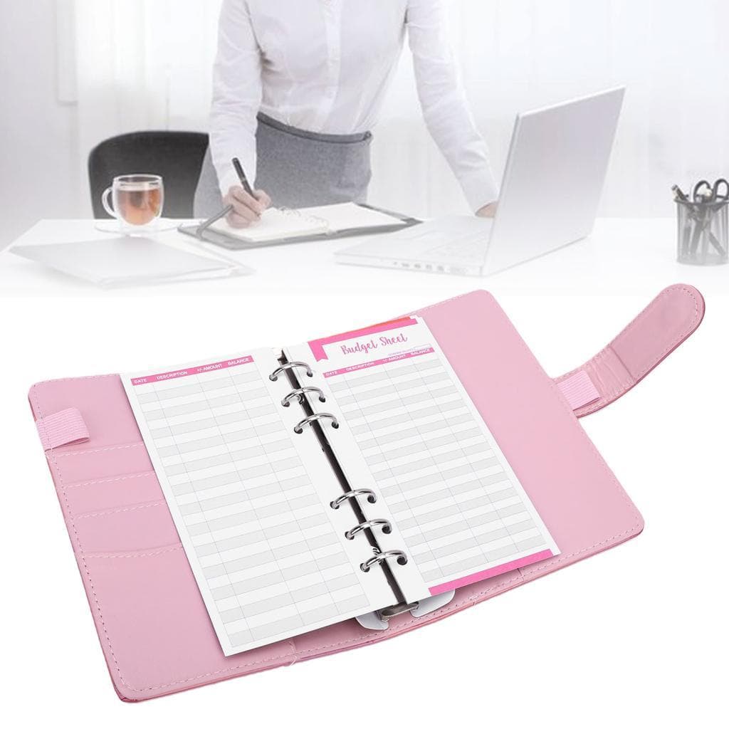 Livro de encadernação de orçamento A6 Planejador de folhas soltas 12 folhas de despesas coloridas 8 sacos transparentes