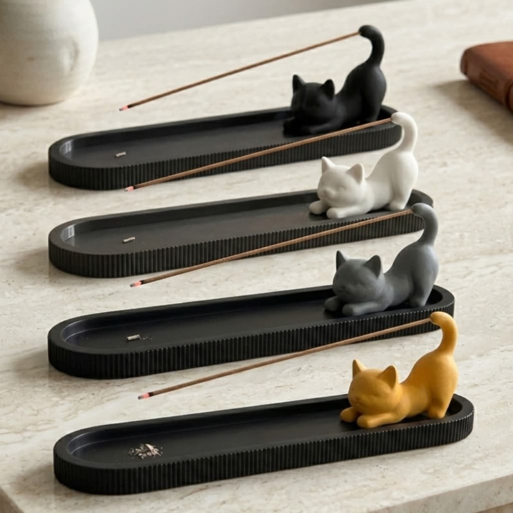 Porta Incenso Incensário Queimador Gato Moderno Decorativo Suporte