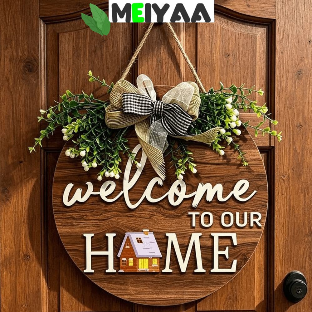 Placa De Porta Redonda MEIYAA , Impressão Floral 2D Plana 2D Sinal De Boas-Vindas , Suspensa Com Estampa De Gato Estilo