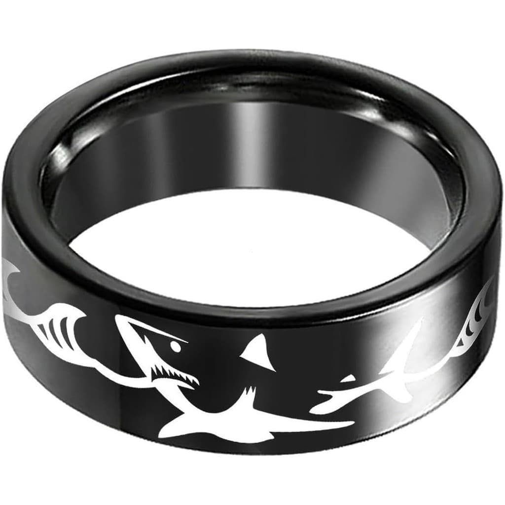Anel de tubarão masculino, anel de aço inoxidável feminino, anel de aço titânio DJEN.