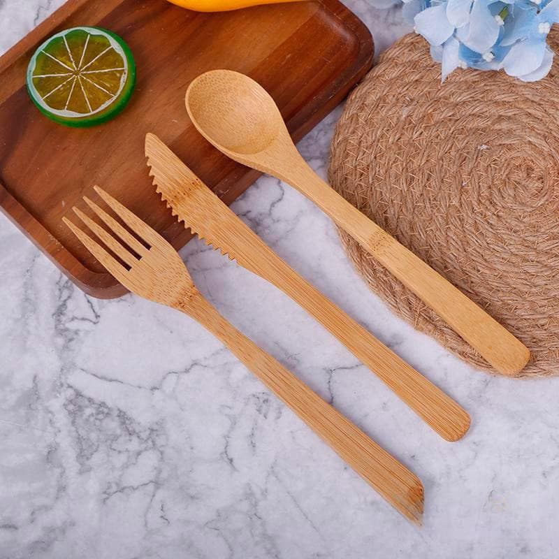 1 Conjunto de Talheres de Viagem Reutilizáveis de Bambu, Colher, Garfo e Utensílios de Cozinha