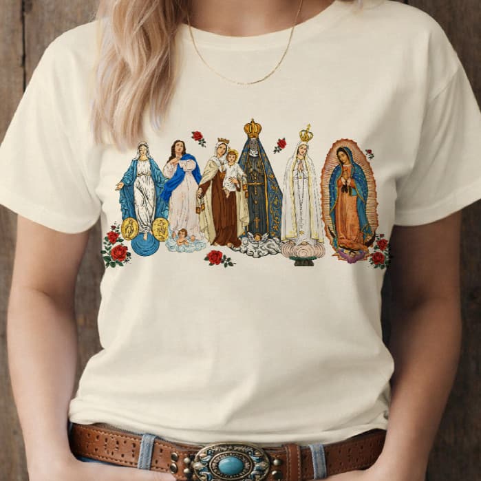 blusa t shirt SANTAS NOVA SANTA VIRGEM MARIA, ESTAMPA CATÓLICA CRISTÃ GOSPEL RELIGIOSA PLUS SIZE