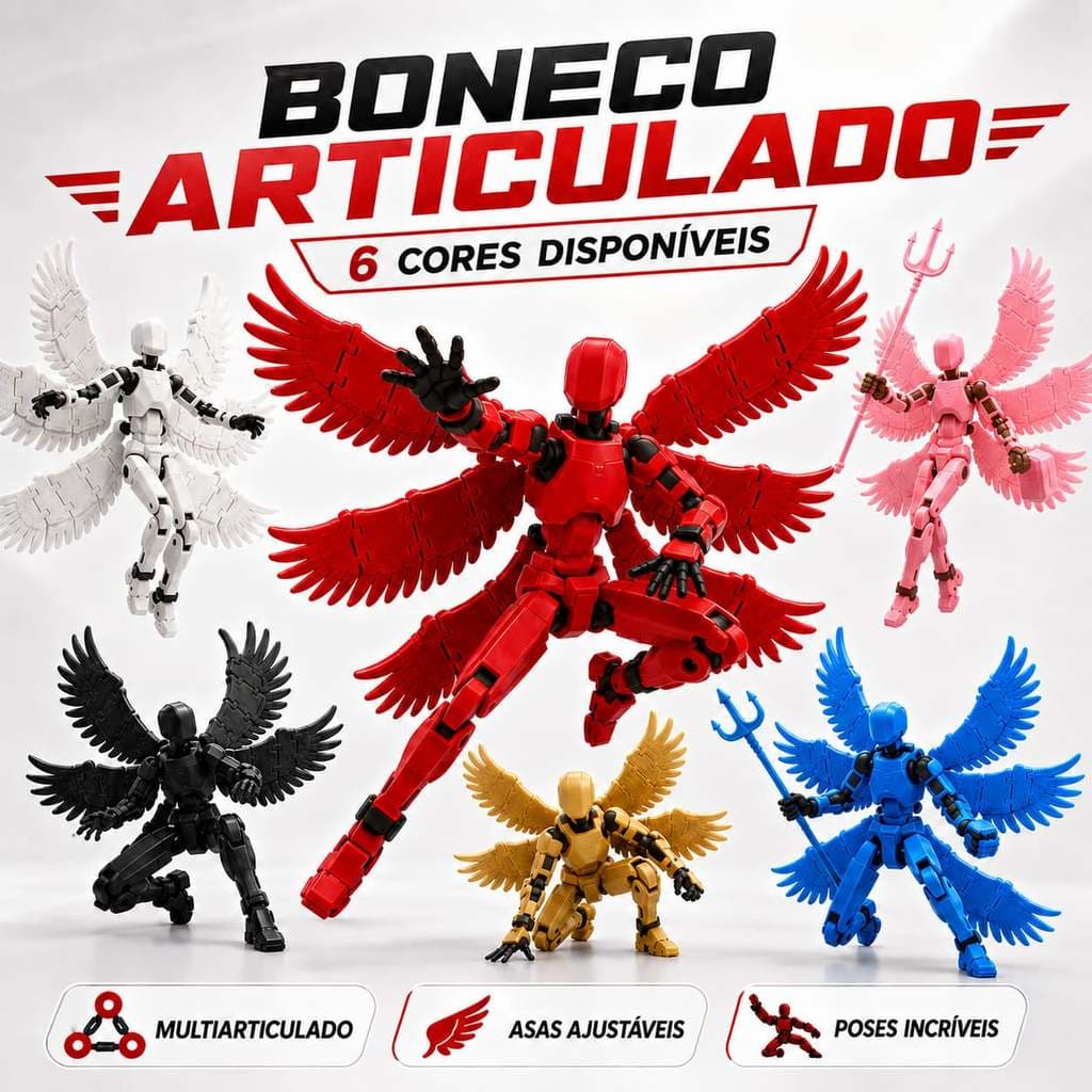 Boneco Articulado com 6 Asas Removíveis 18,5cm Figura de Ação Colecionável 6 Cores