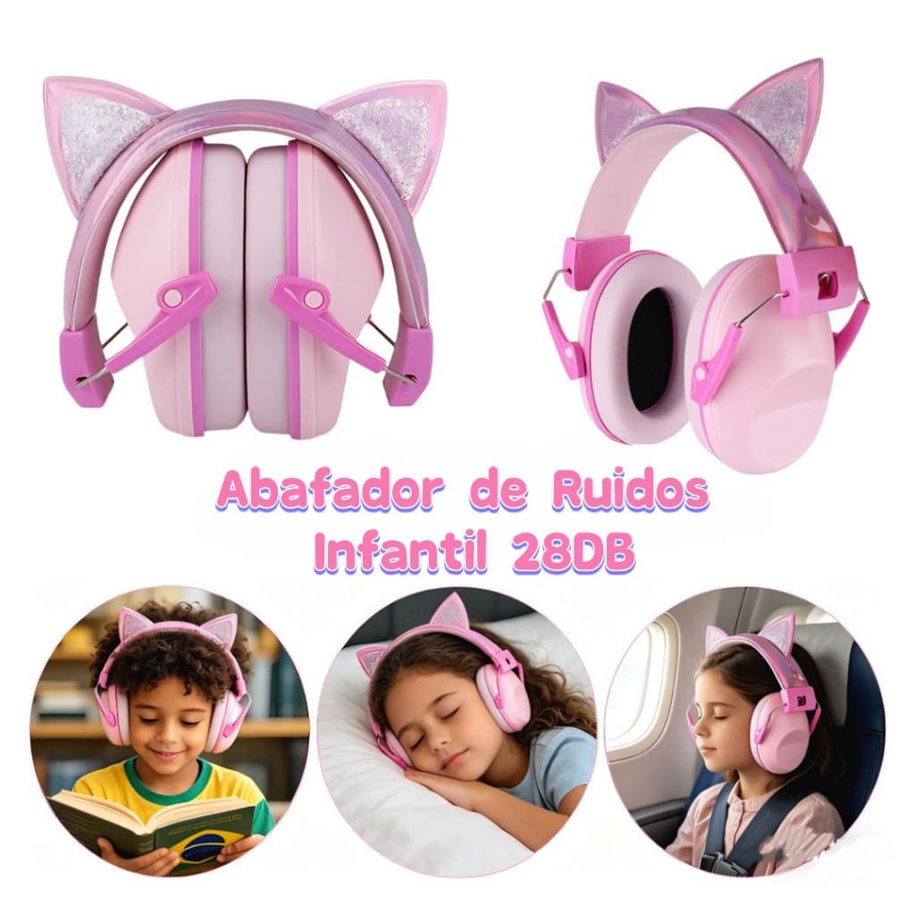 Protetores de orelha antirruído com Design de orelha de gato infantil 28dB, adequados para pacientes com autismo e doenç
