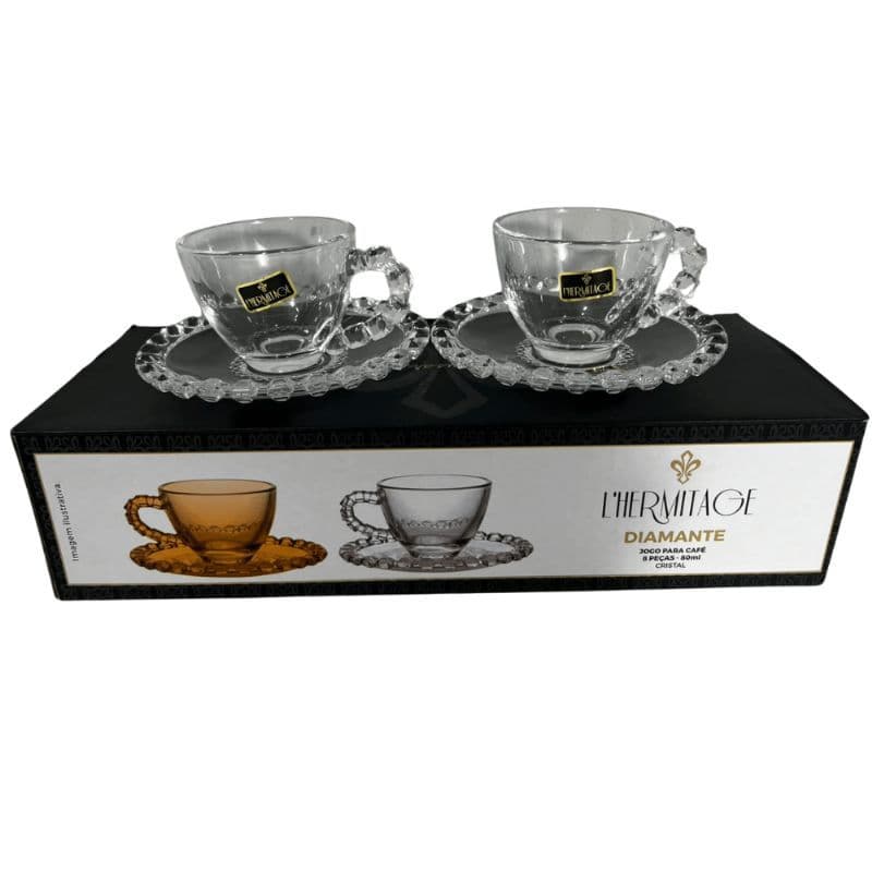 Jogo Xicara Café Com Pires Lhermitage 80ml 8 Peças Diamante