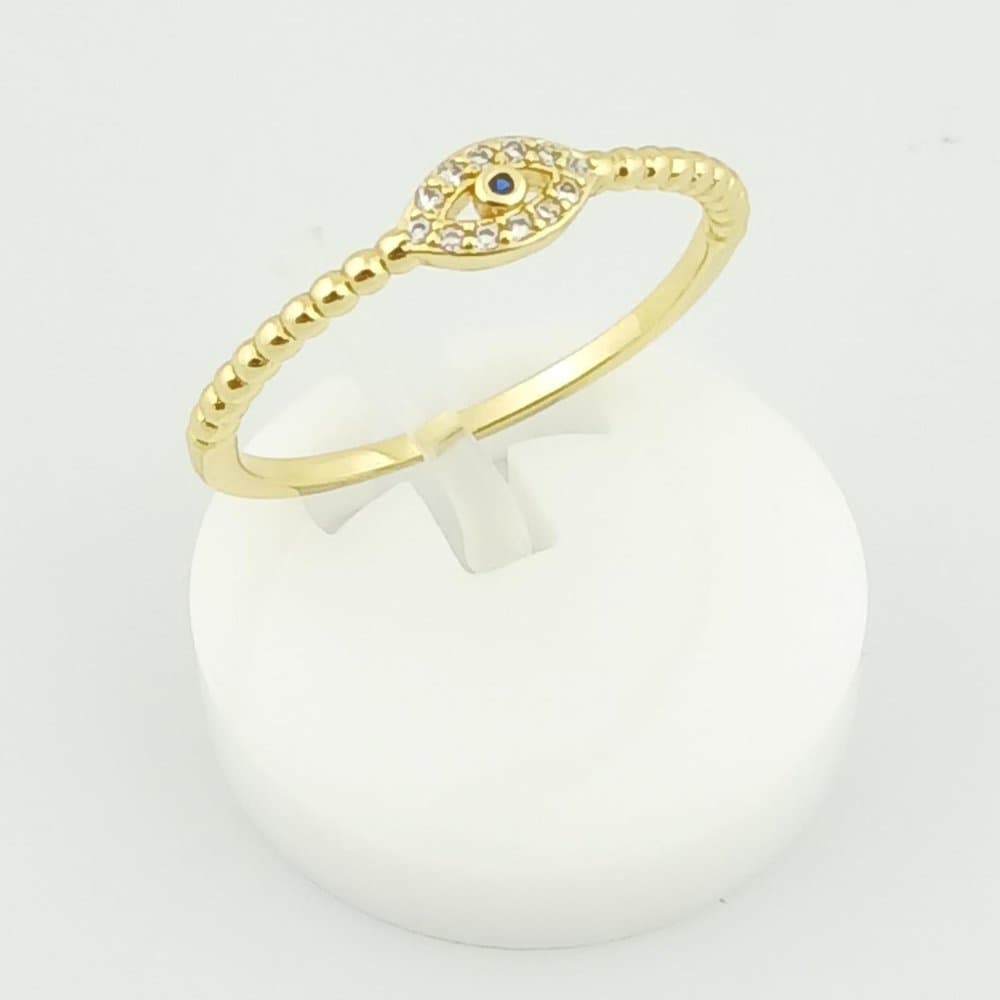 Anel Delicado Olho Grego Cravejado Banhado em Ouro 18k 16