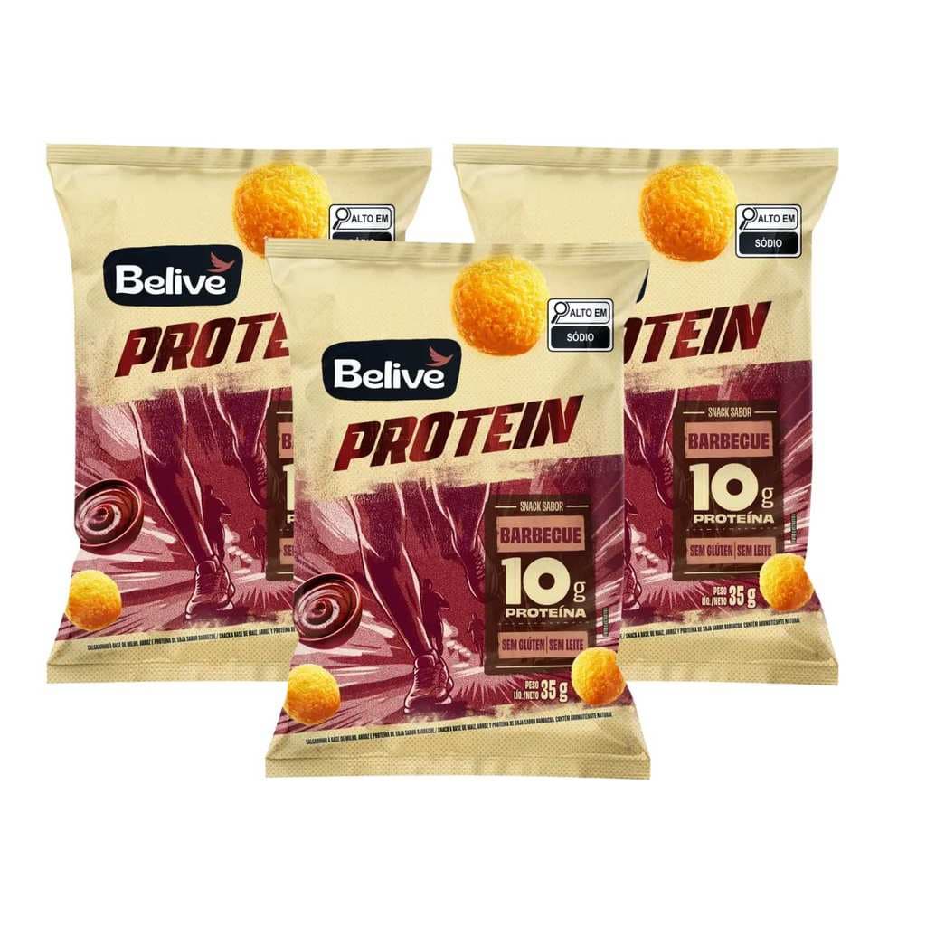 Kit Salgadinho Barbecue Protein Sem Glúten Sem Lactose - Belive 3 Unidades 35g