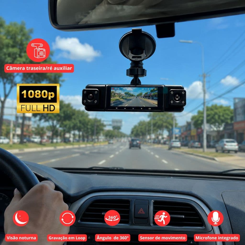 CÂMERA VEICULAR 360° FULL HD 1080P GRAVAÇÃO EM LOOP