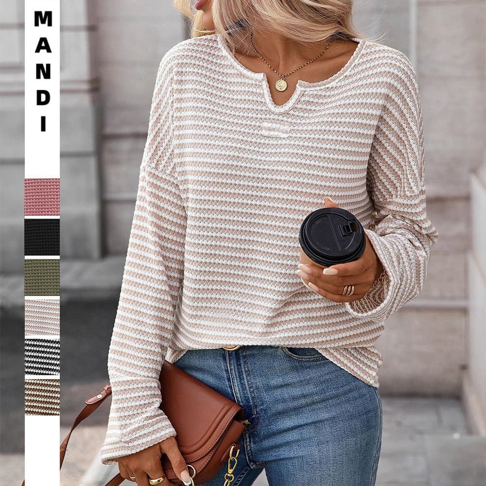 2026 Novo Estilo Outono Waffle Top Casual All-Match Roupas Femininas