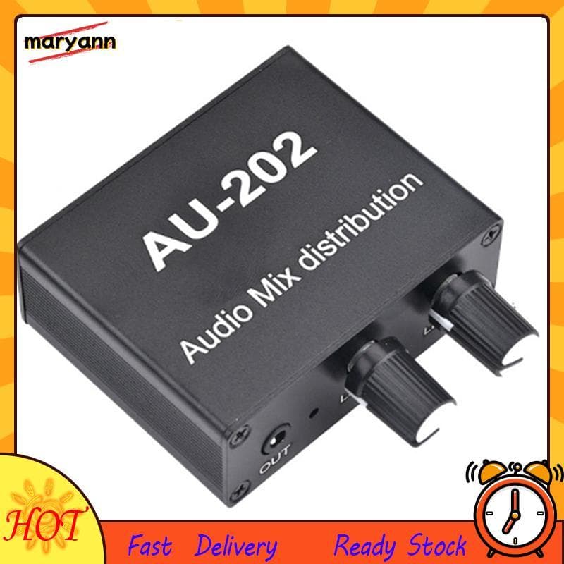 AU-202 2 Entradas 2 Saída Mixer Estéreo Distribuidor De Áudio Para Fone De Ouvido Potência Externa AMP Volume Controle S