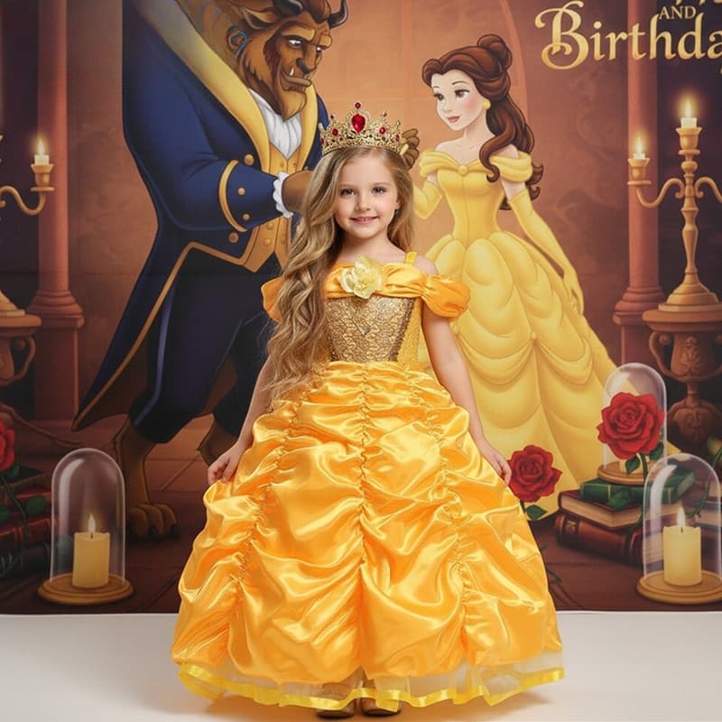 Fantasias de Cosplay da Belle para Meninas, Vestidos Infantis, Roupas de Princesa para Festa de Aniversário, 3-10 Ano