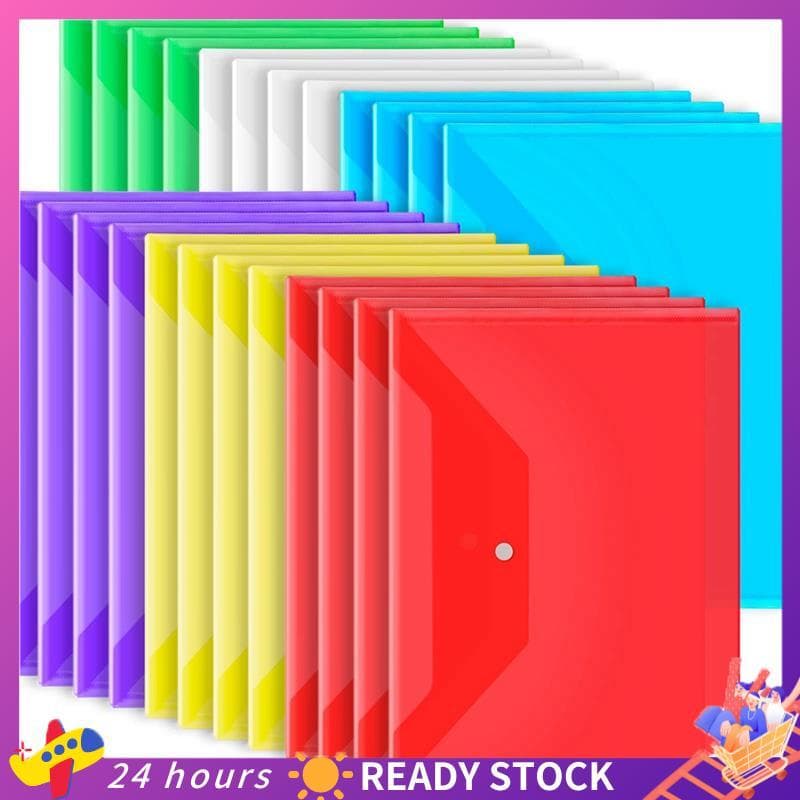 Envelopes Plásticos De 24 Pacotes Com Fecho De Pressão , Pastas De Arquivo De Plástico Para Documentos Transparentes A4