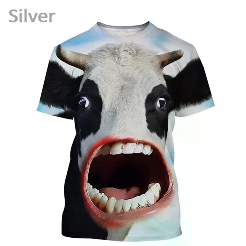 Impressão 3D Vaca Animal Camiseta Para Homens Mulheres Engraçado Padrão Retro Camisetas Verão Solto Streetwear Tops O-Pe