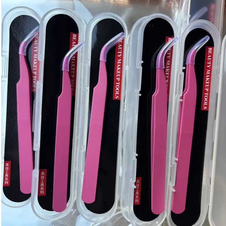 Pinça Vetus Curva Extensão De Cílios Para Alongamento Rosa