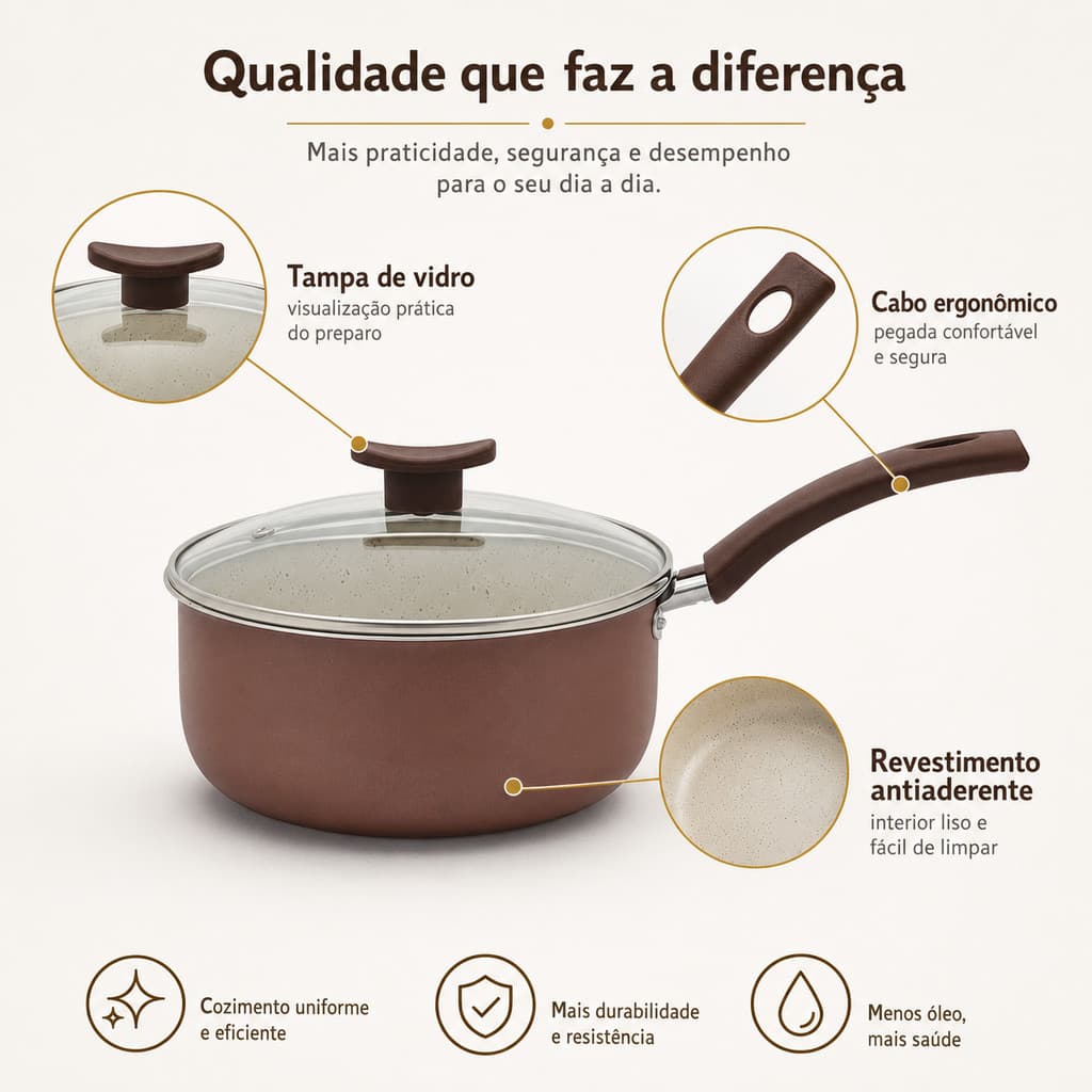 Panela Funda Apollo 20cm com Tampa Revestimento para Arroz Feijão Massas e Sopas