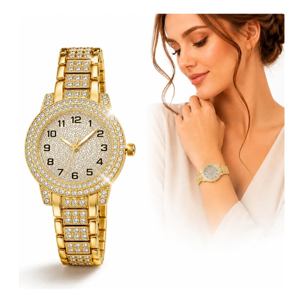 Relógio Feminino Analógico Social Cravejado Elegante Luxo