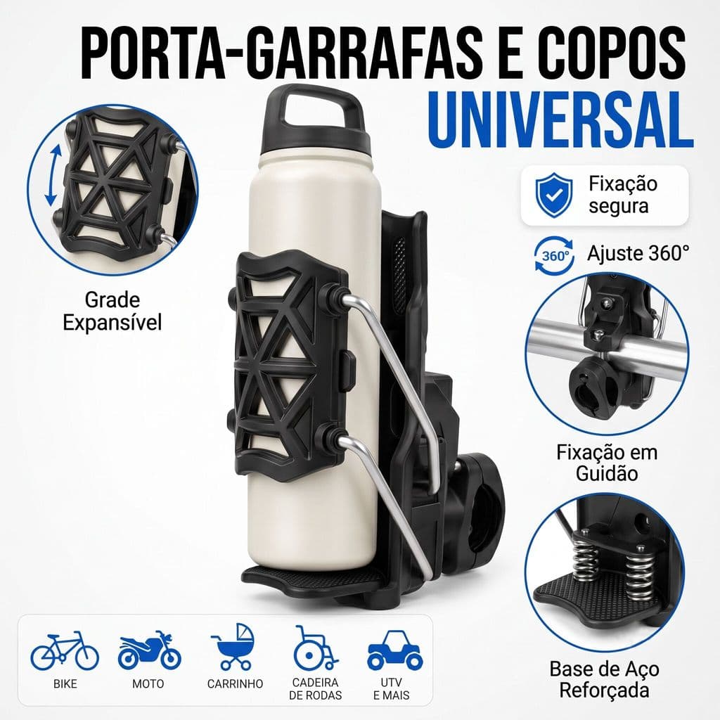 Suporte Ajustável Para Garrafa E Copo Moto Bicicleta Bike Universal