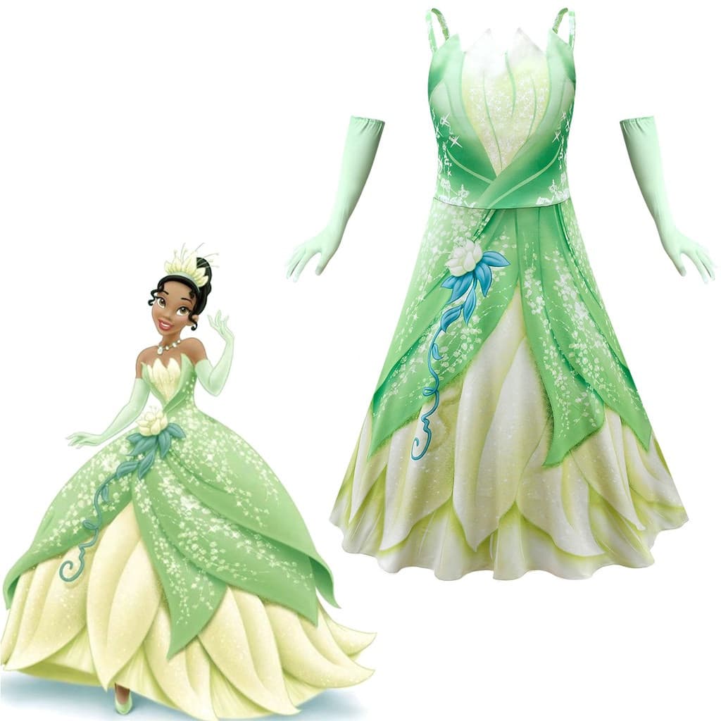 Vestido de Cosplay da Tiana para Meninas / Princesa / Idades de 3 a 10 Anos