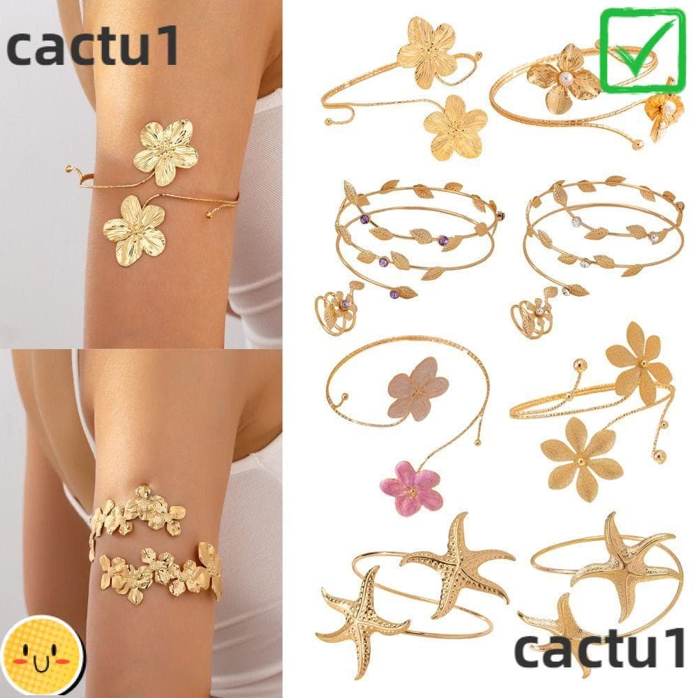 CACTU Pulseira Aberta Larga , De Braço De Abertura Em Vários Estilos De Cor Dourada Flor Retrô Ajustável De Metal