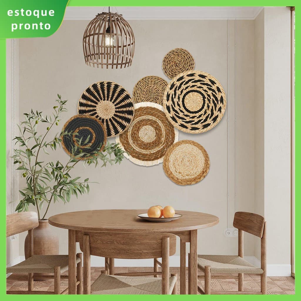 7 Cestas Redondas Boêmias Tecidas à Mão para Decoração de Casa SHOPSKC4042 3814