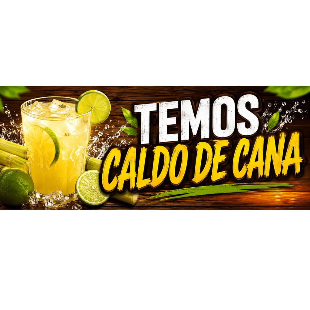 BANNER EM LONA PROPAGANDA 90X50CM COM 4 ILHÓIS ALTA QUALIDADE TEMOS CALDO DE CANA