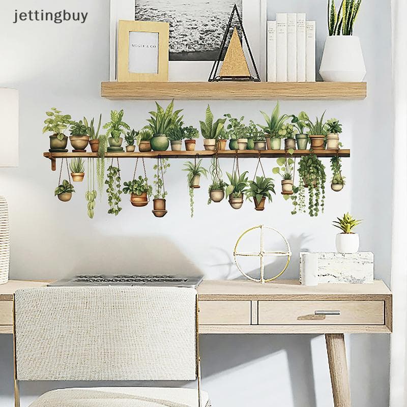 Planta Verde Folha Pendurado Cesta Parede Stier Decoração Para Casa Quarto Banheiro Sala De Estar Decalques
