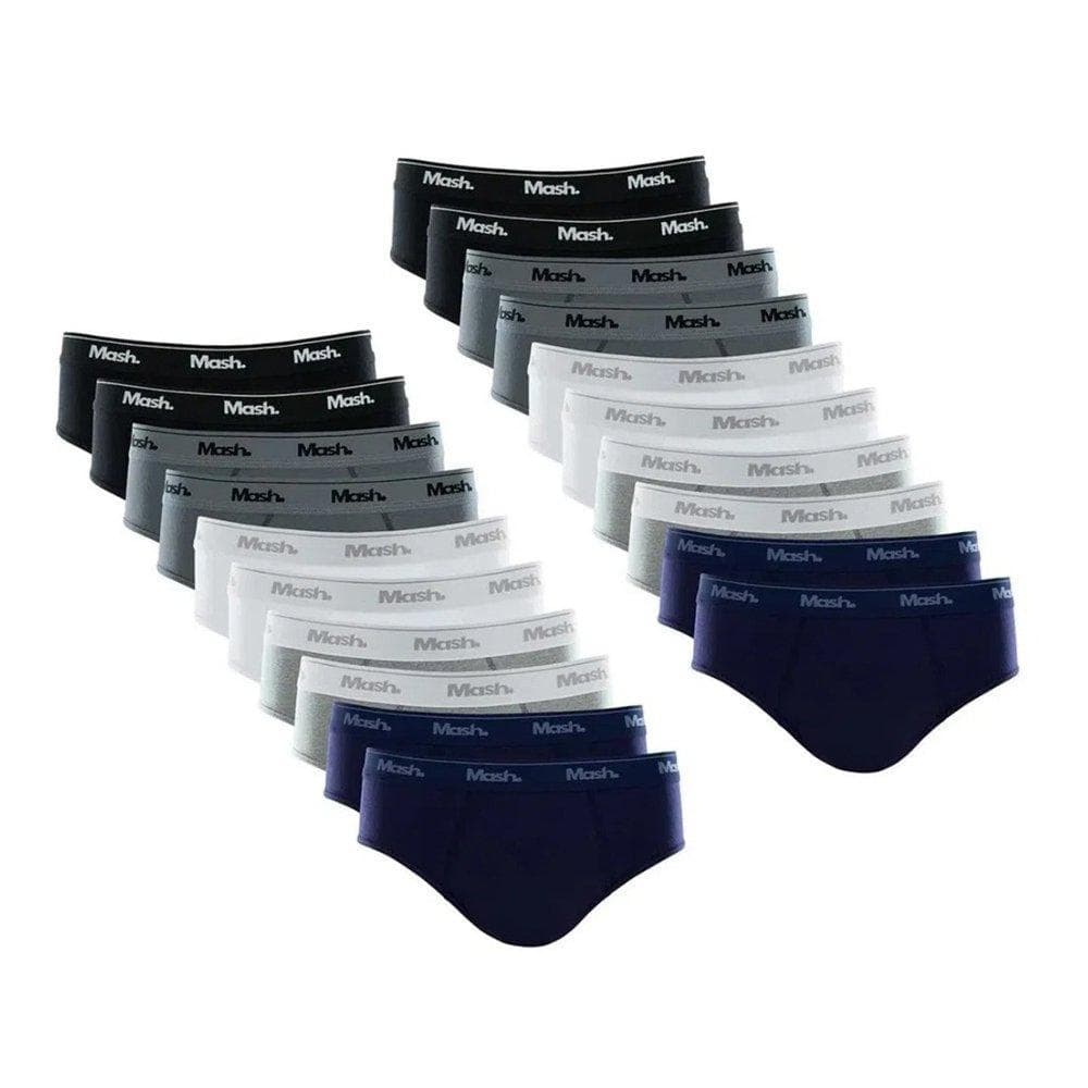 Kit 20 Cuecas Mash Slip Algodão Sortido AZ/BR/CZ/GR/PT  M
