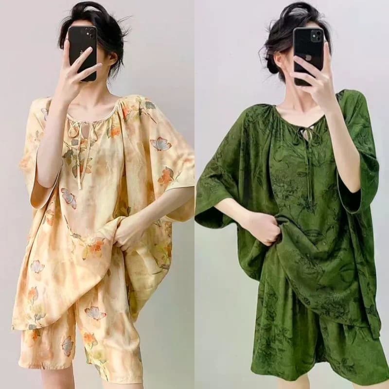 [JTZ] 10 cores disponíveis, Material de seda de algodão macio e confortável, Shorts femininos de manga curta, roupa de d