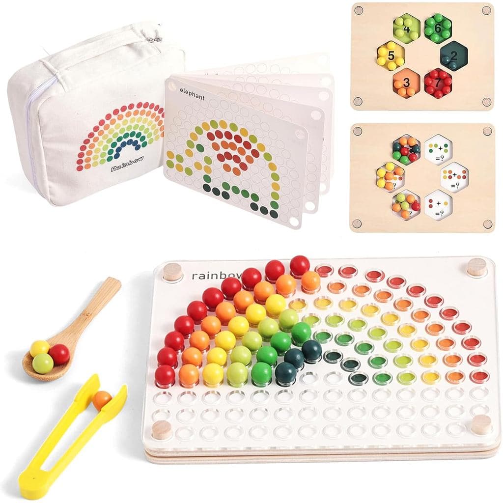 ibwaae Jogo de Encaixe de Madeira com Contas, Brinquedos de Correspondência de Cores para Crianças Pequenas, Brinquedo d