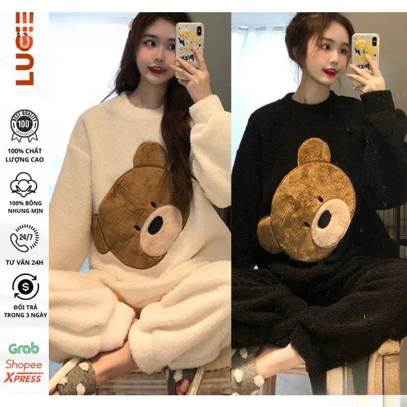 Mulheres inverno pijamas de pelúcia conjunto engrossado Coral velo estudante uniforme estilo dos desenhos animados NRB5