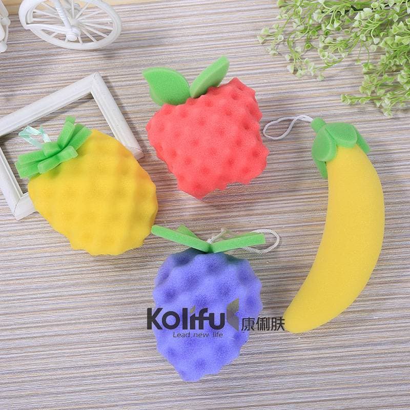 Venda direta Esponja de limpeza de banho criativa de desenho animado tridimensional esponja de banho de frutas de algodã