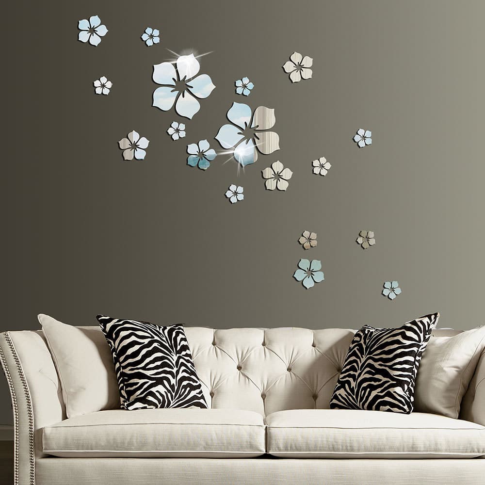 Espelho tridimensional adesivos de parede 3d flores de parede sala de estar quarto criativo adesivos banheiro telha pare