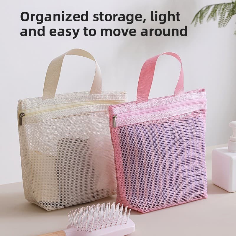 Sacola de gaze simples com zíper Design Bolsa de higiene pessoal para cosméticos de viagem de grande capacidade