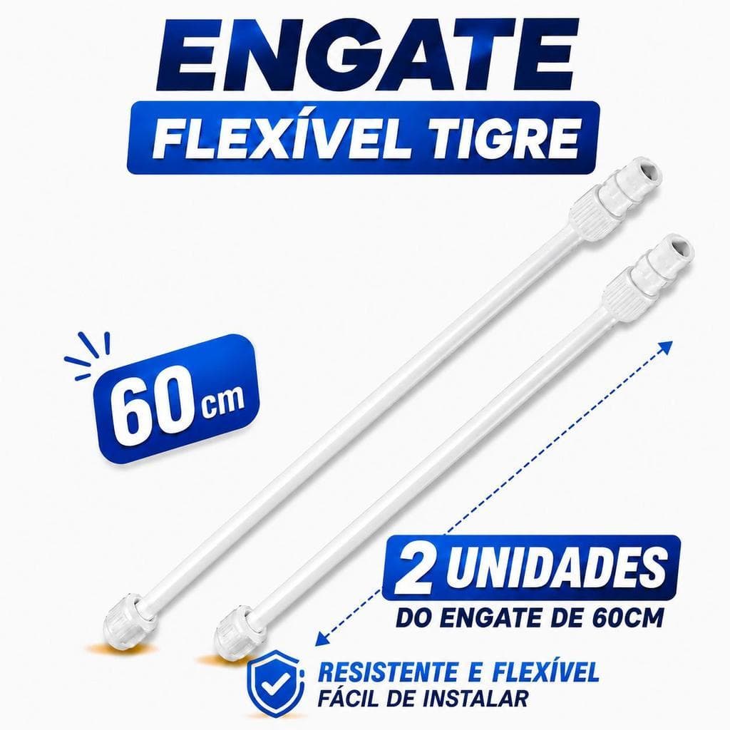 02 Unidades de Flexível da Tigre de 60cm Engate Rabicho Torneira Lavatórios Vedacão Instalação Fácil