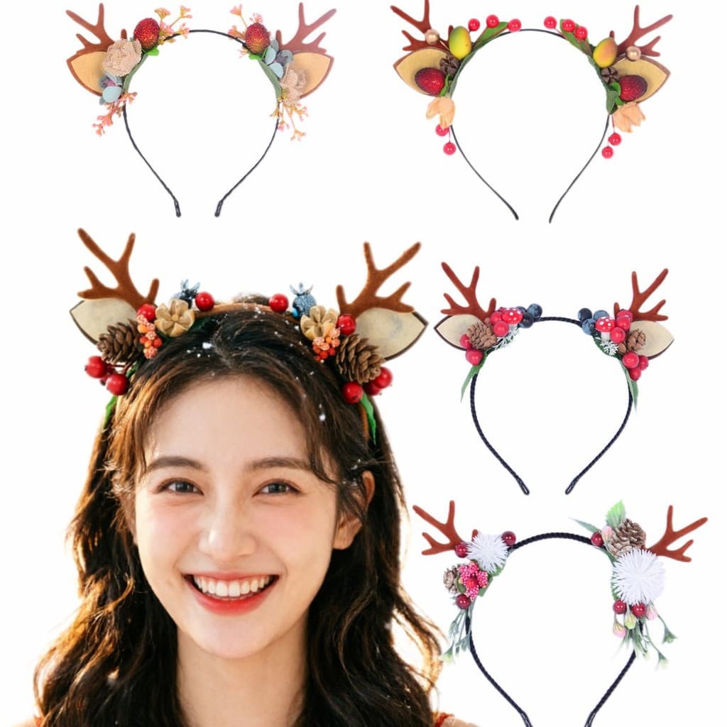 [Estoque pronto] Mori feminino bonito natal Headwear adulto crianças parque de diversões foto bandana chifres de alce ba