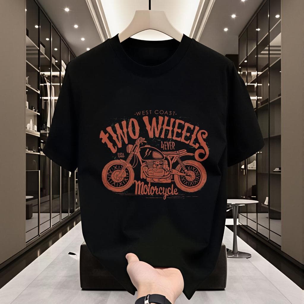 Camiseta Preta Masculina Manga Curta Estampa Vintage Moto West Coast Algodão Premium Gola Redonda Estilo Retrô Urbano