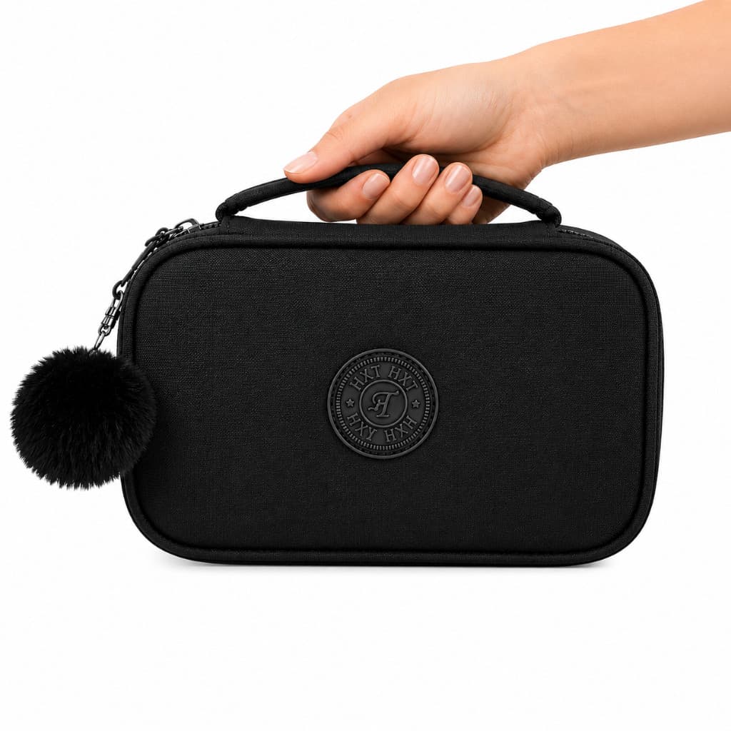 Estojo Escolar Elástico de Lápis e Canetas 2 Camadas Zíper Nylon Pompom Masculino Feminino Cute